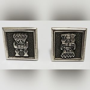 Stunning Vintage Estate 900 Silver Handmade Mexico Aztec Warrior Cufflinks.